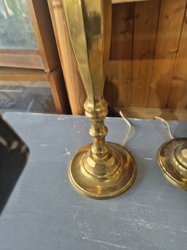 2 imponentes lámparas de mesa sólidas pesadas antiguas de latón regencia georgiana 22" - Imagen 9 de 12