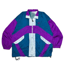 Vintage Nike 90s Colorblock Light Jacket Windbreaker Purple Green White Swoosh L
