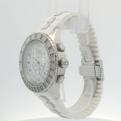 Dior Christal White Chrono Dial, 38mm Diamond Bezel Watch CD114311