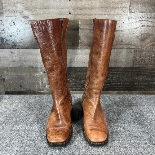 Nicole Griffin Boots Tall Riding Brown Leather Braiding US 7 M Made In Brazil - Picture 2 of 12