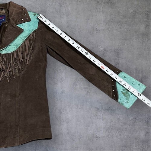 Roper Suede Fringe Western Jacket Brown Turquoise Studded Cowgirl Rodeo - Picture 16 of 19