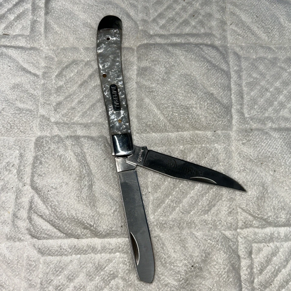 Navaja de Bolsillo Plegable Imperial Vintage EE. UU. Mango Madreperla Dos Hojas Foto 2 de 3