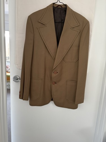 1970s SAFARI SUIT jacket/pants as NEW terylene wool blend choc brown stitch - Picture 2 of 7