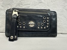 Marc Jacobs MJ Black Leather Studded Wristlet Wallet Clutch Zip Organizer