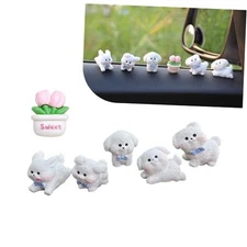 6 PCS Mini Dashboard Figurines Ornaments, Resin Cute Dog 5 PCS # Tulip White