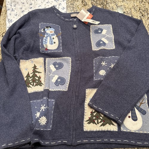 Maglione Croft & Barrow donna XL zip cardigan pupazzo di neve ricamato vacanza nuovo bonus - Foto 1 di 7