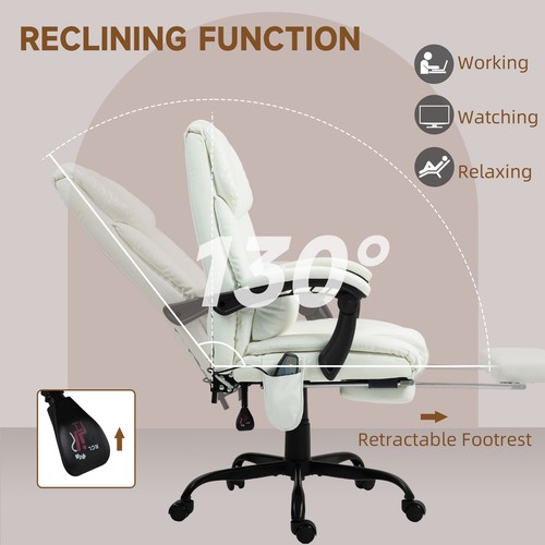 Massage Office Chair, Office Chair with 6 Vibration Points, White - Picture 6 of 11