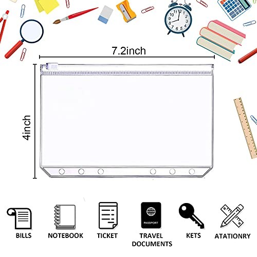 Binder Pockets, A6 6-Hole Zipper Binder Pockets Waterproof 60pcs Transparent - Picture 3 of 8