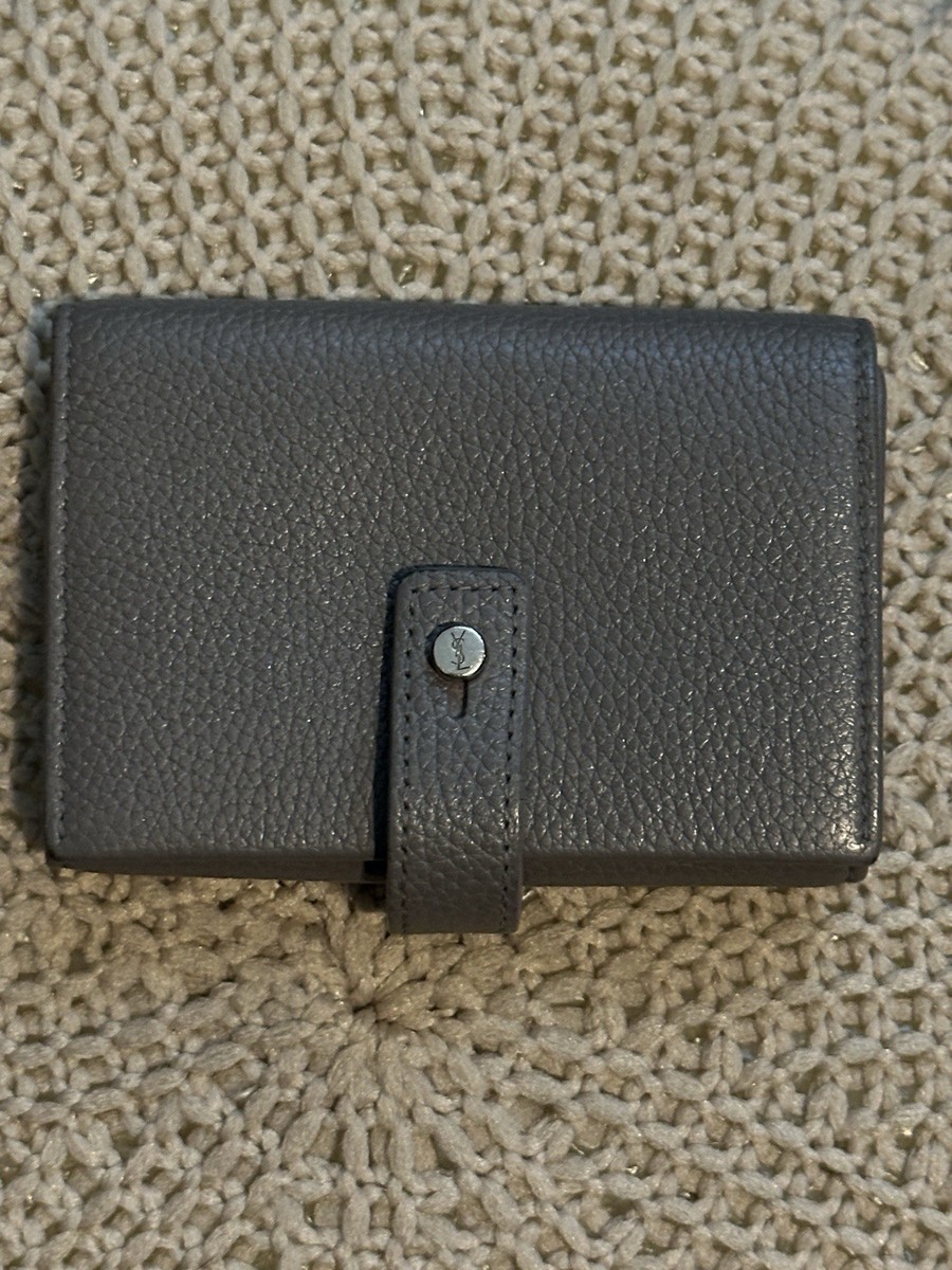 Saint Laurent Gray Leather Key Case w/ Snap Closure, Logo Accents