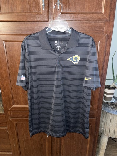 Nike On Field Apparel Dark Gray Striped LA Rams NFL Polo Jersey Large Dry-fit