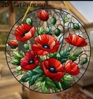 Fall suncatcher poppy window ornament ACRYLIC 2D Flat 8 inch NEW FREE SHIPPING