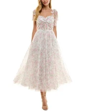 Seni & Cade Juniors MIDI Dress Ivory/Blush Flowing Bows, Size 7/8