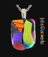 Hand Crafted Dichroic Fused Glass Pendant Necklace W/ Chain 1697
