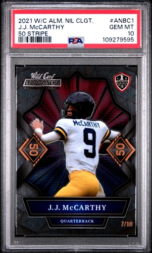 J.J. Mccarthy 2021 Wild Card Alumination Nil Collegiate 50 Stripe 7/10 RC PSA 10 - Picture 1 of 2