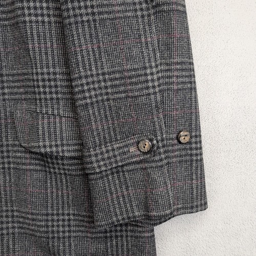 Vtg Bespoke Large 44R Gray Tweed Button Front Overcoat Trench Coat Glen Check - Picture 8 of 11