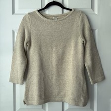 L.L.Bean Women  s Small 100 Cotton Knit Sweater Beige 3/4 Sleeve Coastal