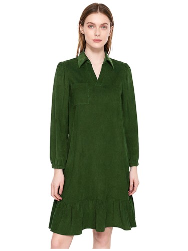 Womens Dresses Loose Dress Hem Costume Babydoll Corduroy Vintage V-Neck Evening - Picture 54 of 57