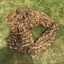 Vintage Semi-Sheer Leopard Print Scarf with Gold Metallic Lines