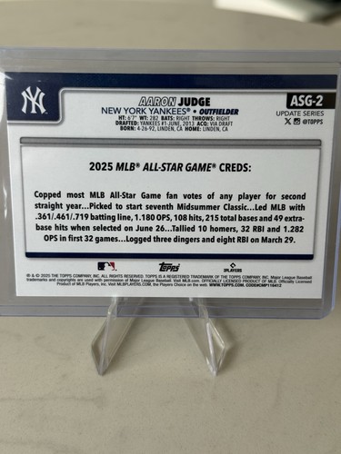 AARON JUDGE 2025 Topps Actualización All Star Rainbow Foil #ASG-2 NY Yankees ⭐️ - Imagen 2 de 2