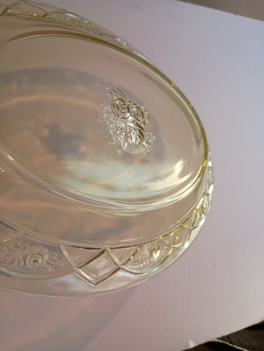 Vintage Yellow Depression Glass 12" x 8" Oval Platter Serving Dish Roses - Picture 5 of 7