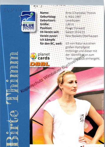 Original Autogramm Birte Thimm Basketball Blue Dolphins Marburg /// Autogramm Au - Bild 2 von 2