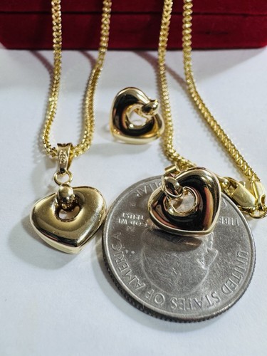 Pure Solid 18K 750 Gold Love Heart Earring Necklace 19.7”/20” Inch 7.6g 2.2mm - Picture 22 of 23