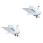 2 Count White Feathered Artificial Birds Doves Ornaments for Decoration