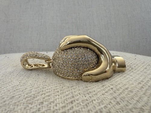 Gold Plated 3D Hip Hop Iced Out Hand Holding Sphere Charm Pendant - Picture 2 of 5