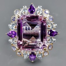 Unique 38 ct Natural Amethyst Ring 925 Sterling Silver Size 9 /R431570