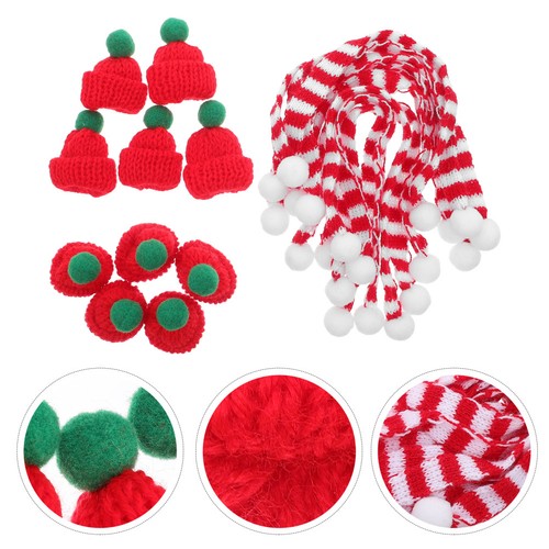 Conjunto de 20 mini sombreros de Papá Noel bufanda de Navidad pequeño sombrero tejido bufanda para muñecas artesanales - Imagen 7 de 9