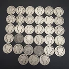 33- Silver Mercury Dimes With Unreadable Dates.