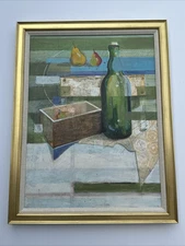 CUBISM PAINTING ABSTRACT MODERNIST STILL LIFE BOTTLE 1970'S MOD EXPRESSIONIST