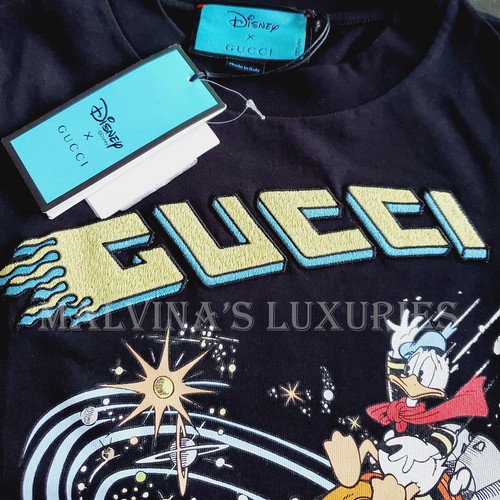GUCCI T-SHIRT X DISNEY DONALD DUCK UNIVERSE PRINT BLACK COTTON TOP TEE sz XS - Picture 12 of 17