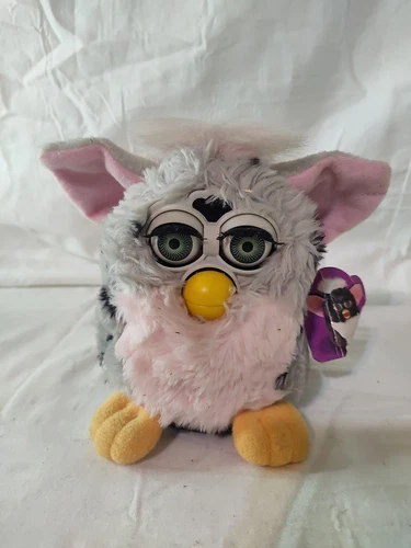 Vtg Furby 70-800 Grey Black Leopard Spot Pink Belly & Ears 1998 Grey Eyes Works