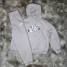 Nike Long Sleeve Hoodie Jogger 2 Piece Outfit Set Beige Girls Size 6 NWT