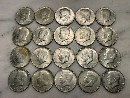 20 Kennedy 1968 D Half Dollars 40% Silver Very Good Condition # 18