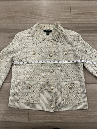 Blazer Cuello Autre Marca St. John Perla Abotonada Tweed Tejido Talla 8 Hecho en EE. UU. - Imagen 4 de 8