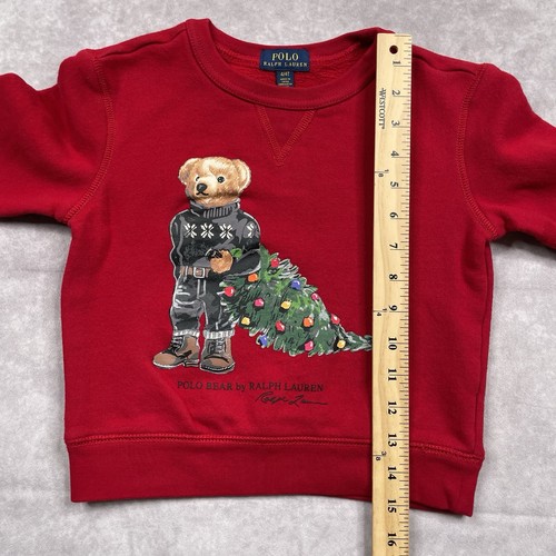Polo Ralph Lauren POLO BEAR Sweater Kids Size 4/4T Red Holiday Bear Fleece Xmas - Picture 10 of 12