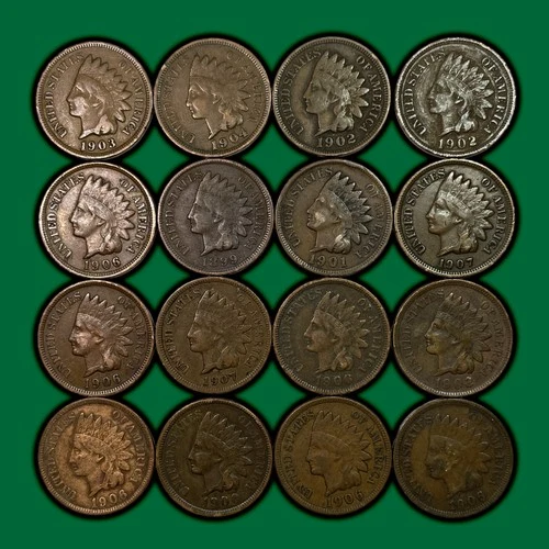 1890s-1909 Lot of 16 Very Fine VF Indian Head Cent Coins #38212