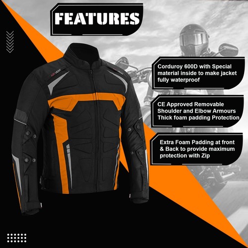 Men Waterproof Motorcycle Motorbike Suit Racing Textile UK Size CE Armoured - Picture 7 of 17
