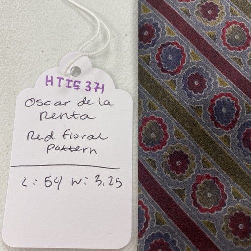 Vintage Oscar De La Renta Men's Green Red Floral Medallion Pattern Neck Tie - Picture 8 of 8