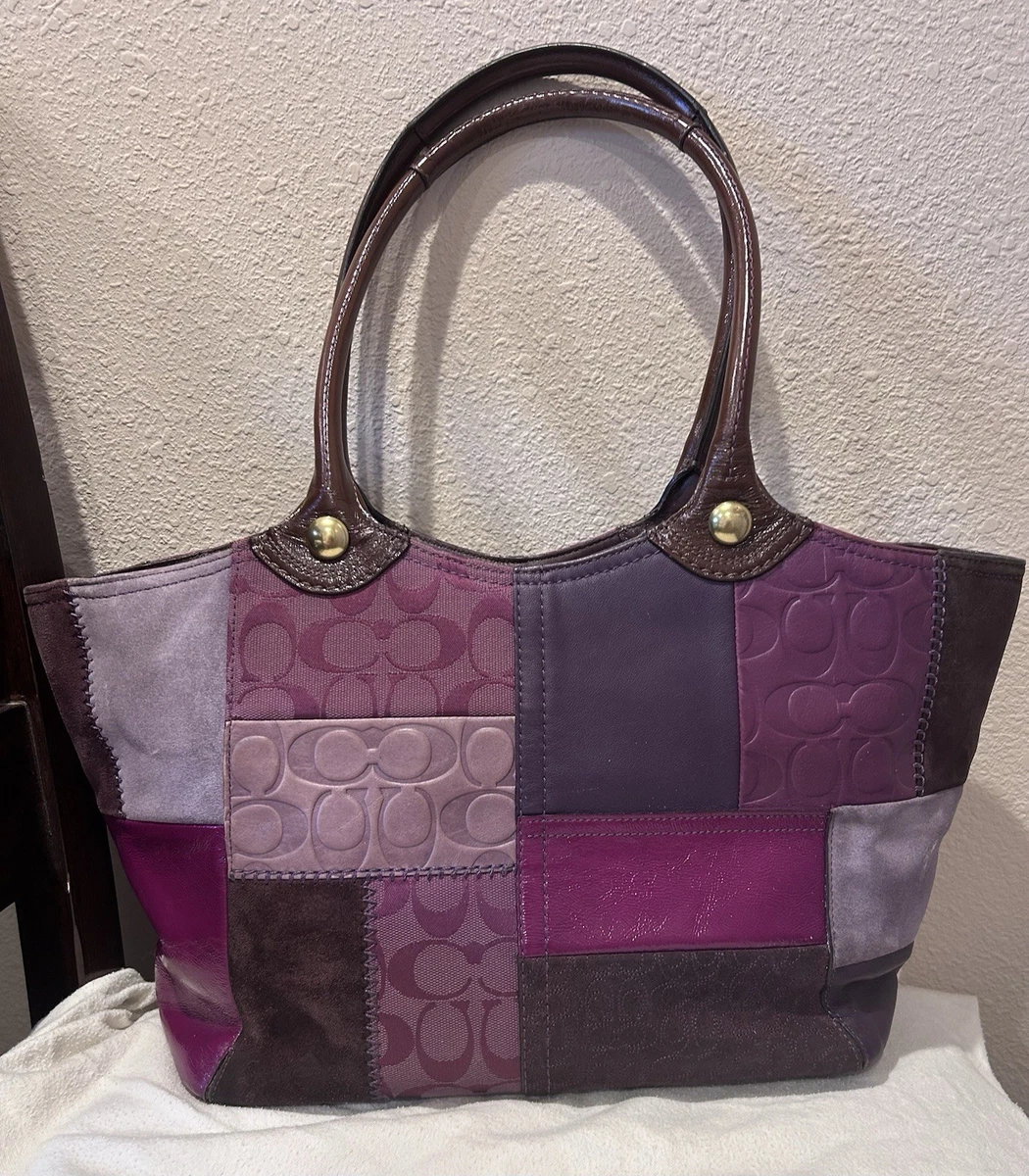 Vintage Y2K Coach Holiday Multi-Sig Patchwork Gallery Tote Purple