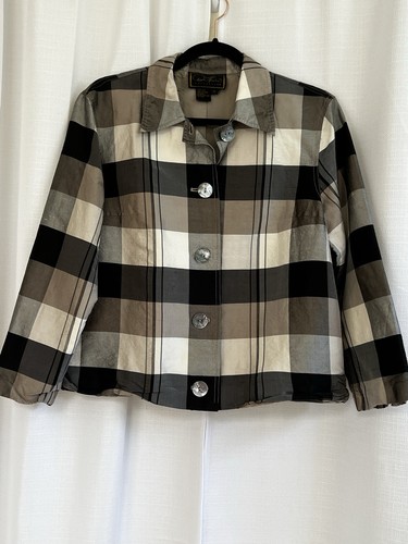 Diane Gilman 100% Silk Black Brown Tan Natural Shell Buttons Career Medium