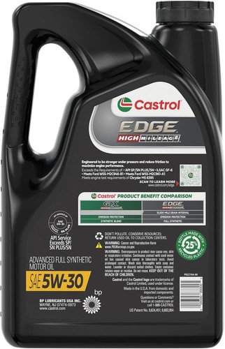 Olio motore Castrol EDGE High Mileage 5W-30 Advanced Full Synthetic, 5 5 quarti - Foto 3 di 6