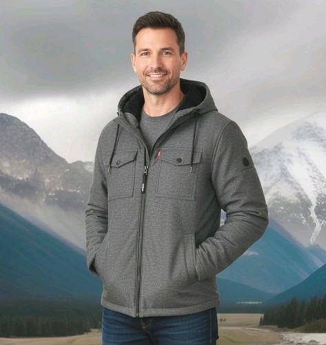 Levi's Men's Soft Shell Hooded Storm Coat Graphite Heather Sherpa Small LM1RN012 - Picture 1 of 23