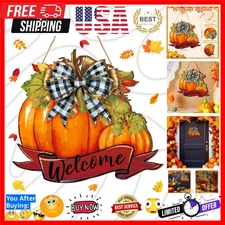 Fall Pumpkin Welcome Sign Hello Fall Wood Hanging Decoration Autumn Wooden Si...