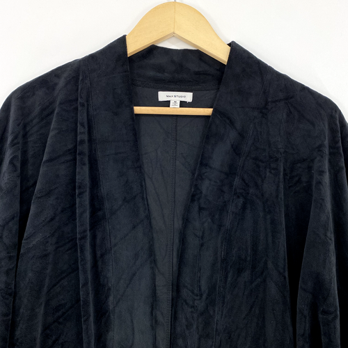 MAX STUDIO Women's Cardigan Medium Black Stretch Velour Open Front Sweater - Picture 2 of 9