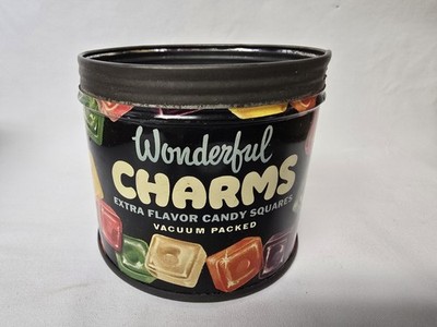 1953 Wonderful Charms Candy Squares 10oz Empty Tin Rare Vintage - No Lid