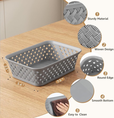MaxGear Organization and Storage 3 Packs, Plastic Bins Organizer Small, Grey - Picture 2 of 7