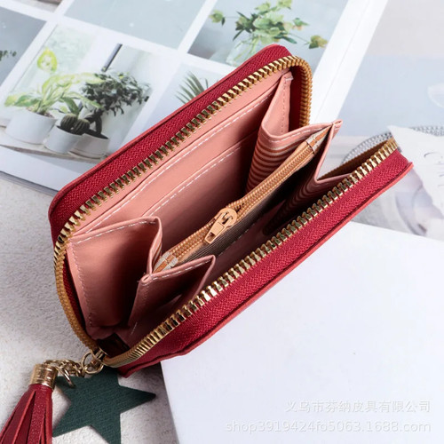 Portafoglio donna donna mini nappa portafogli carino corto cerniera bella pelle pu moneta - Foto 15 di 31